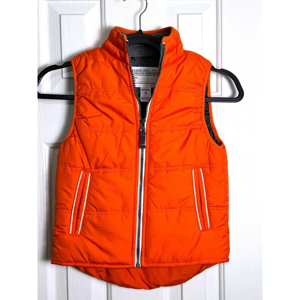 Carters Boys Orange Puffer Vest Quilted Full Zip Fleece Lined Size 5‎ 036-L